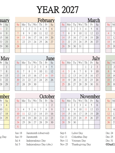2027 Calendar Printable