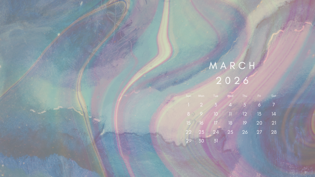 March 2026 Desktop Wallpaper - Dual Calendar — free download