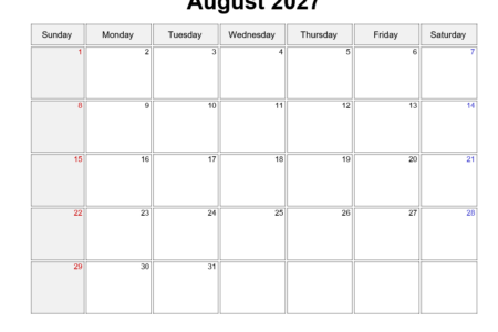 August 2027 Calendar
