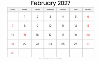 February 2027 Calendar Large Font