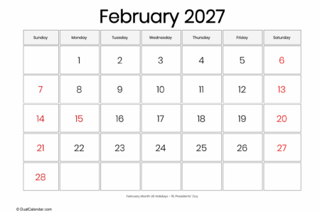 February 2027 Calendar Large Font
