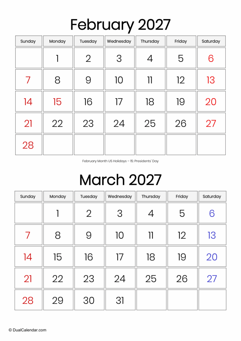 February and March 2027 Calendar - Dual Calendar