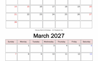 February and March 2027 Floral Calendar