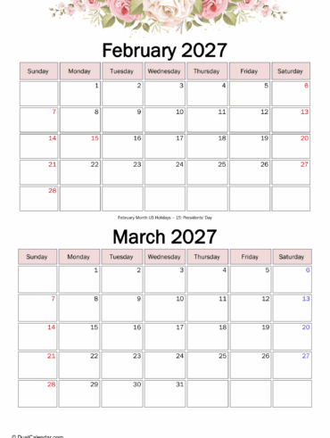 February and March 2027 Floral Calendar