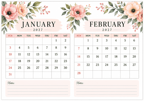 Floral_01_January_February_2027_Calendar