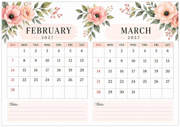Floral_02_February_March_2027_Calendar