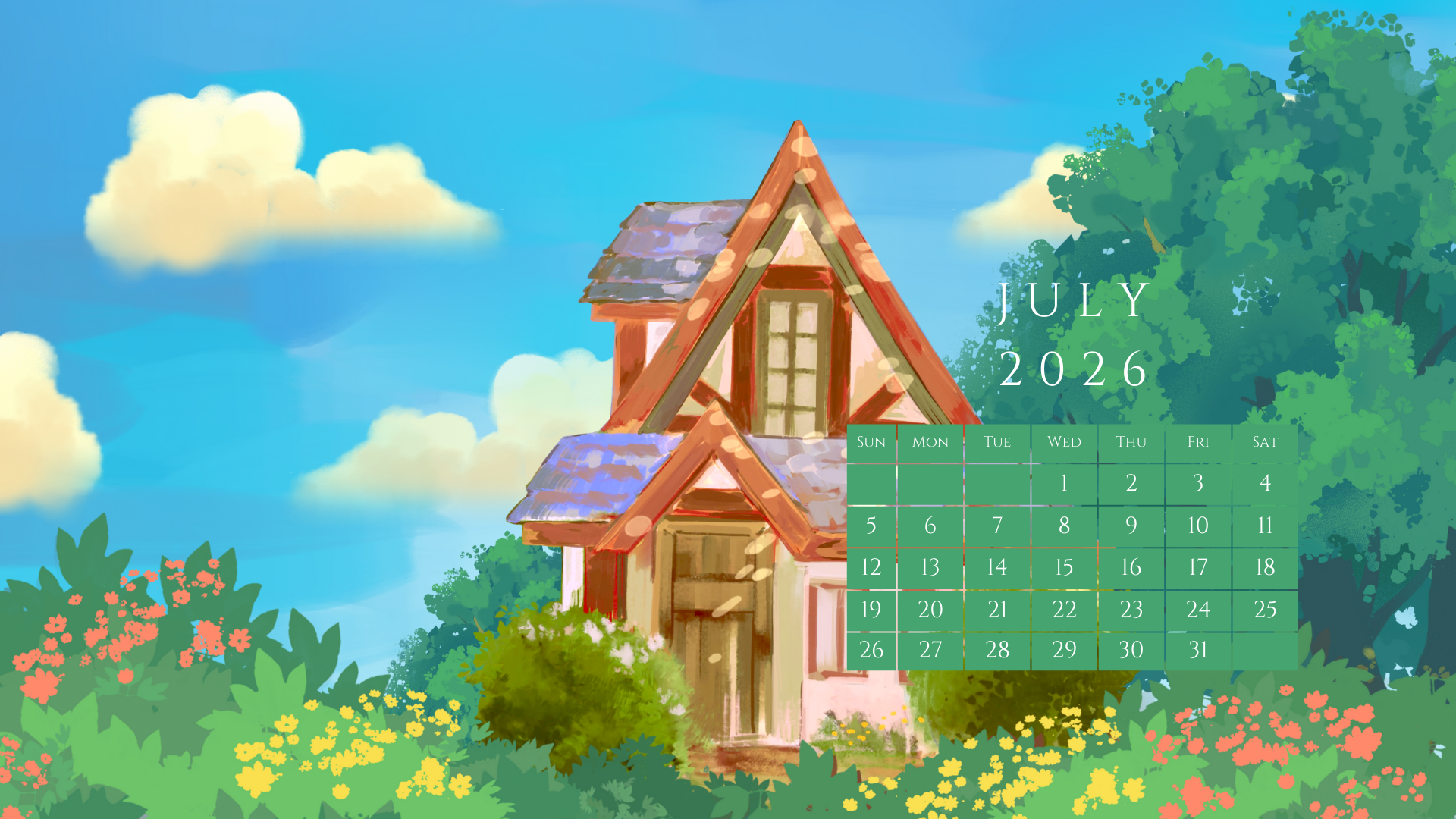 July 2026 Desktop Wallpaper Dual Calendar