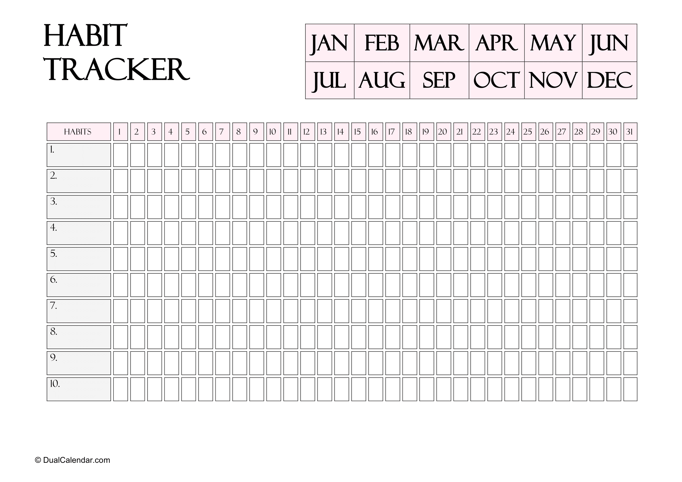 Habit Tracker Calendar
