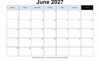Monday Start June 2027 Calendar
