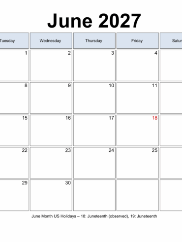 Monday Start June 2027 Calendar