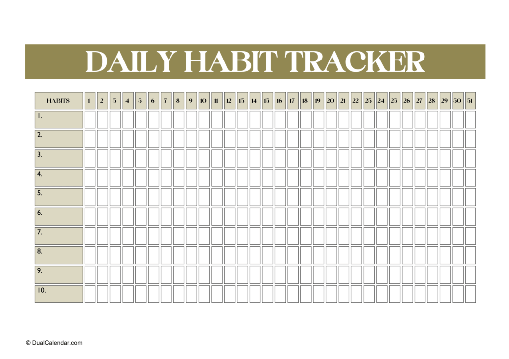Monthly Habit Tracker Calendar Template