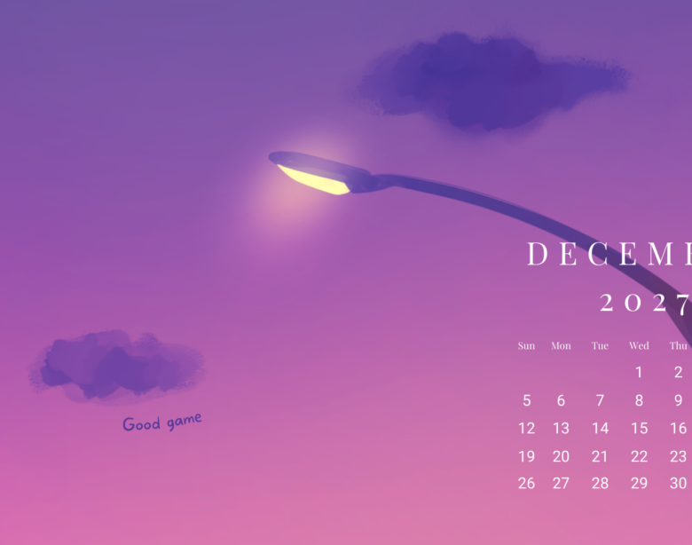 Purple Good Game Sunset Scene Gaming December 2027 Calendar Wallpaper