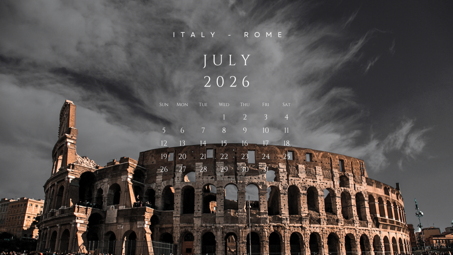 July 2026 Desktop Wallpaper - Dual Calendar